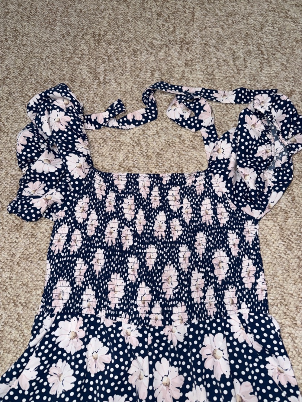 Navy Floral Smocked Jumpsuit - Picture 4 of 6